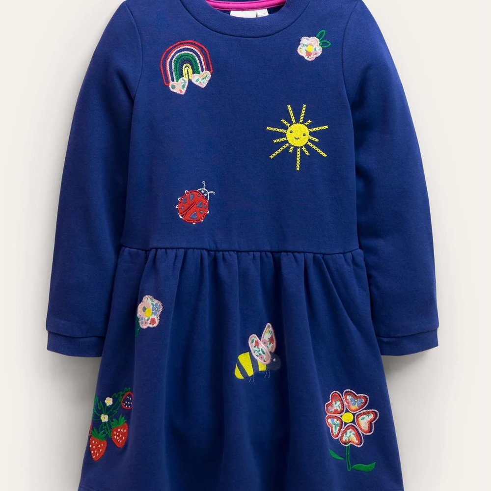 NWT Mini Boden Embroidered Sweatshirt Dress